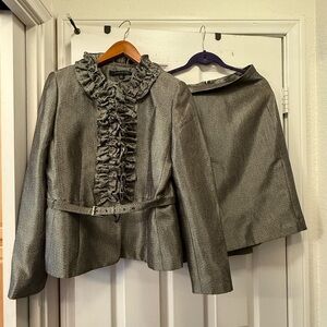 Anne Klein Shimmery Gold Bronze Ruffled Blazer Elegant Suit